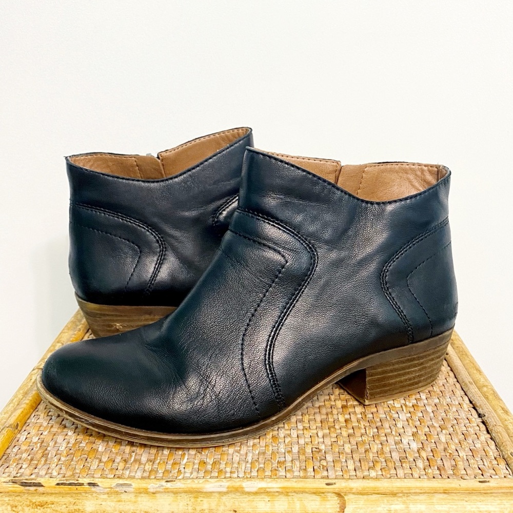 lucky | brolley stacked heel leather western ankle boots black 7